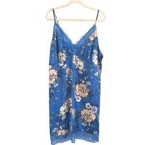 CITY CHIC Bella Blue Floral Lace Satin Silky Slip Dress Chemise Curve Plus Sz 22